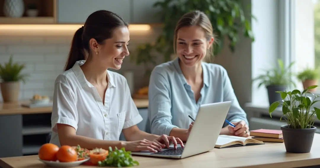 Consulta virtual entre nutricionista mulher e paciente de meia-idade 