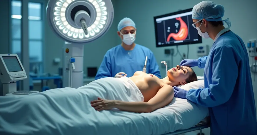 Paciente realizando endoscopia digestiva em clínica moderna