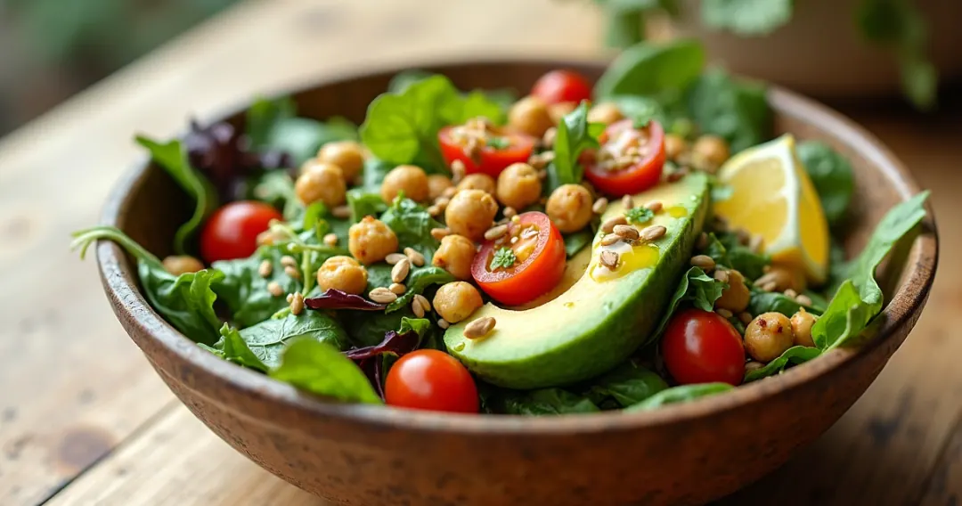 Salada colorida e fresca com sementes e azeite