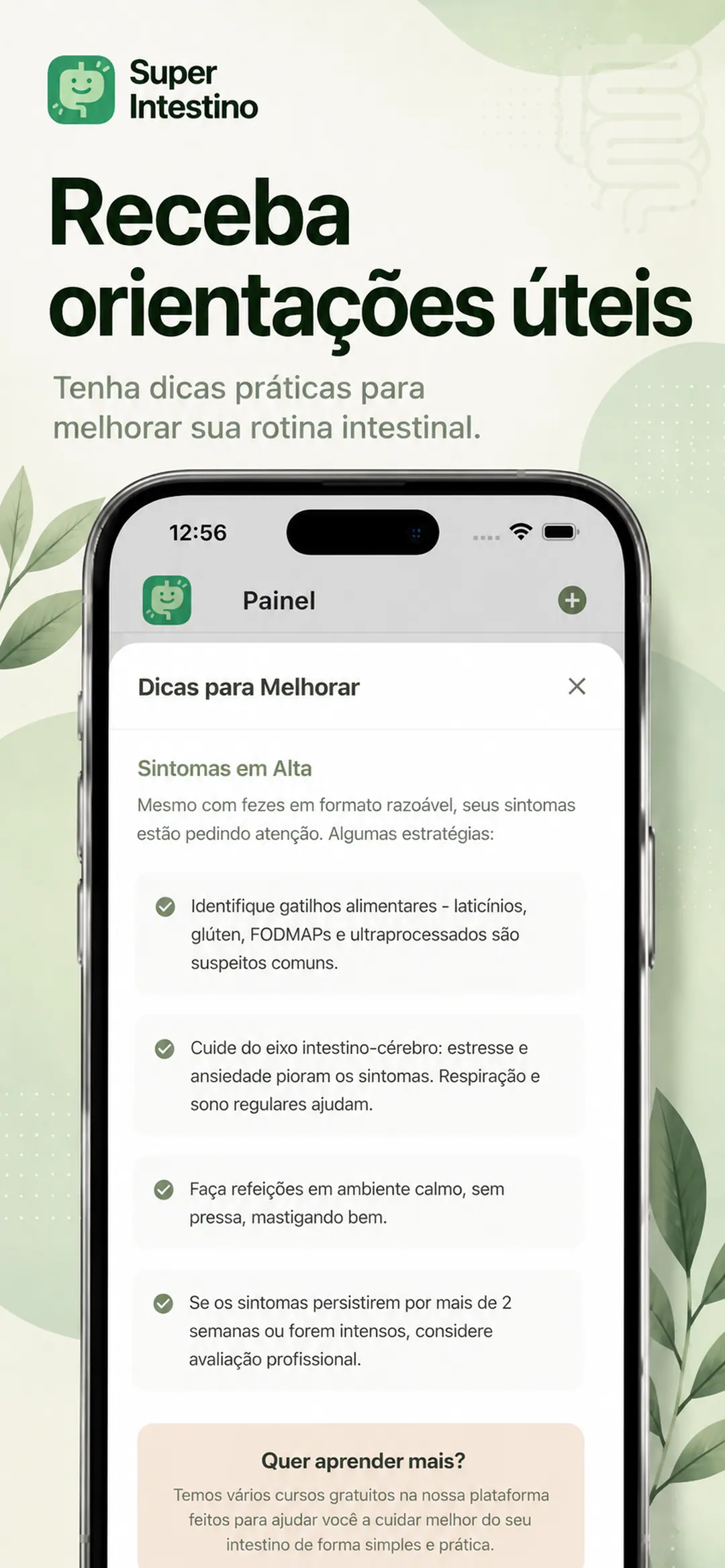 Tela do app: cursos com a nutricionista Natália Muniz