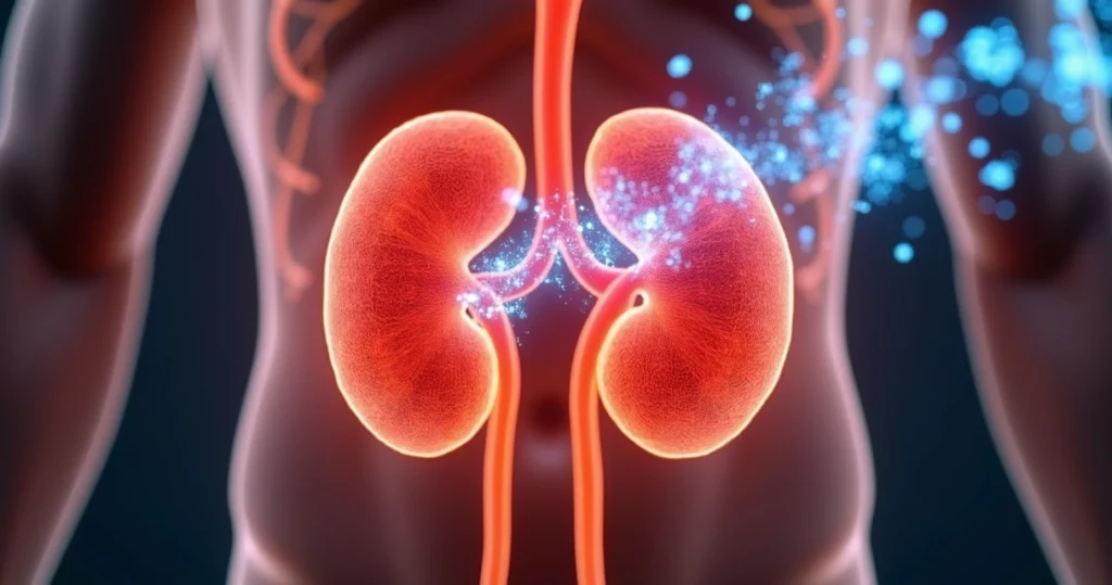 Ilustração detalhada das glândulas suprarrenais produzindo cortisol no corpo humano
