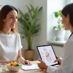 Paciente com síndrome do intestino curto em consulta nutricional analisando plano alimentar